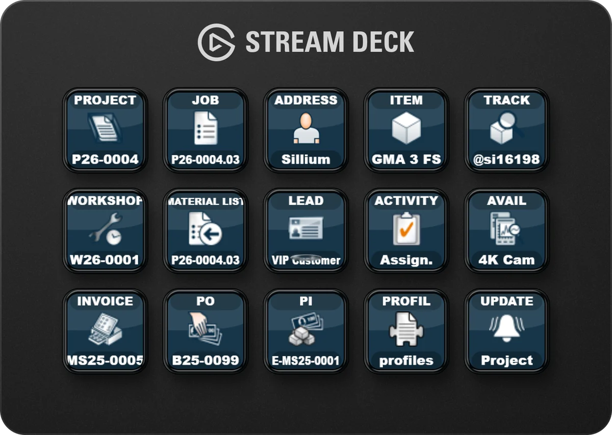 Stream Deck mit easyjob-Aktionen auf den Tasten
